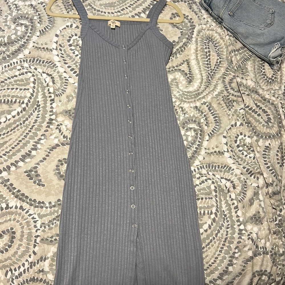 Pinkblush blue ribbed midi dress with snaps down the front, never worn